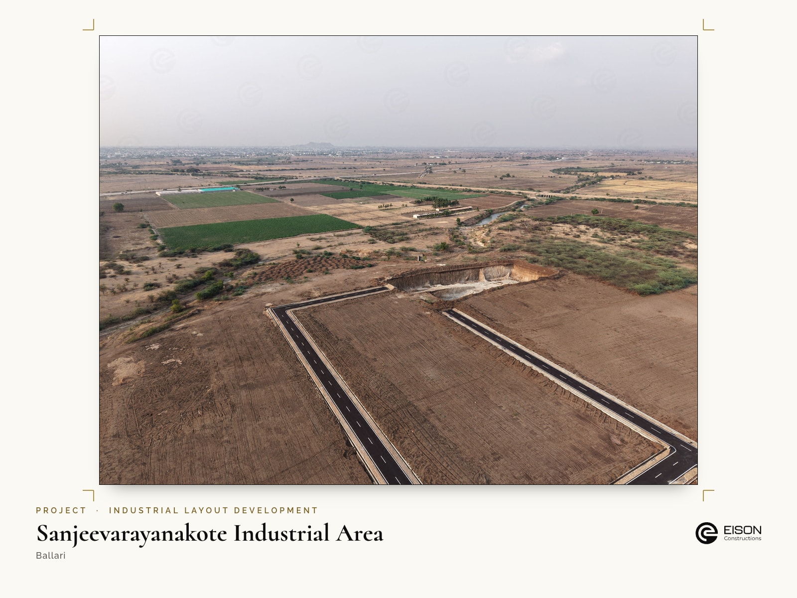 Sanjeevarayanakote Industrial Area, Ballari: aerial view of black-top roads around the plots