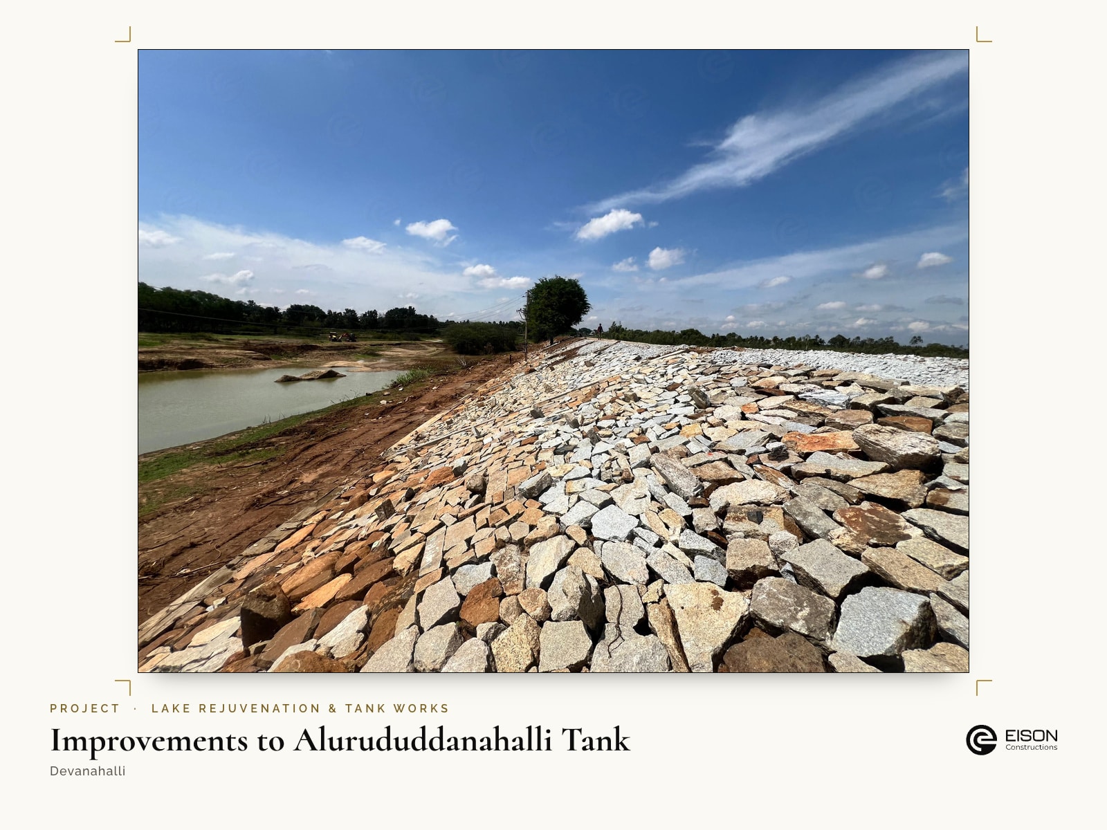 Improvements to Alurududdanahalli Tank, Devanahalli: finished stone pitching on the tank bund